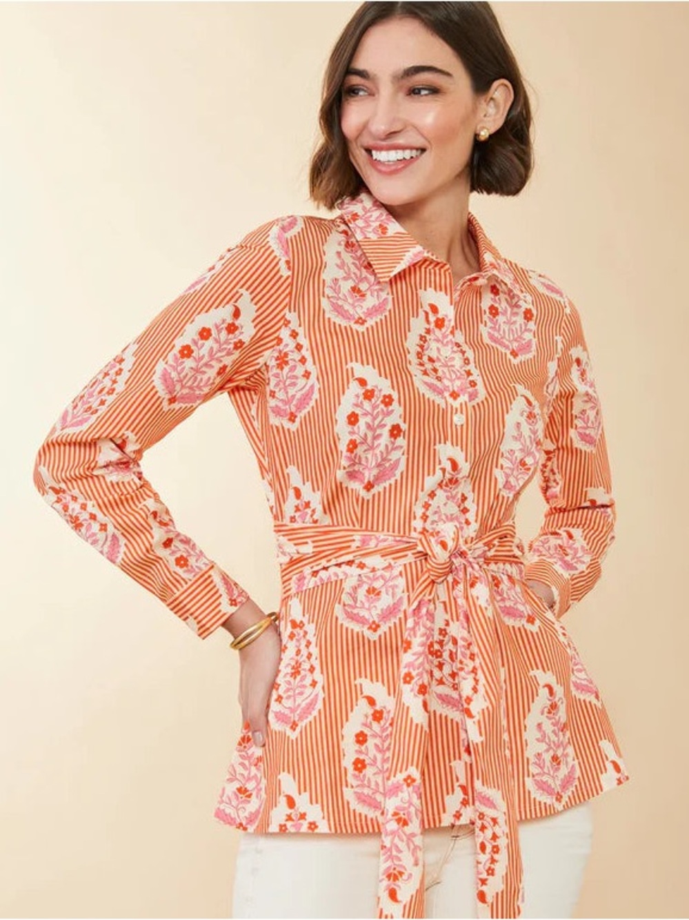 MARIANNE BLOUSE RICHMOND HILL STRIPE FLORAL MOTIF RED